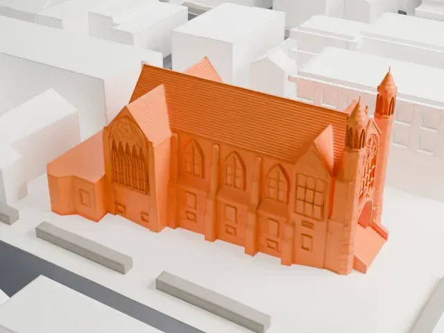 Trinity Lutheran Church, Queens model, East view