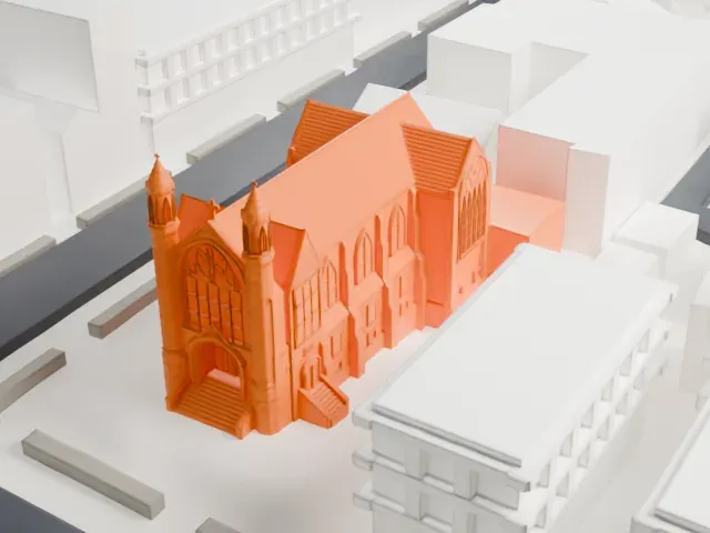 Trinity Lutheran Church, Queens model, North view