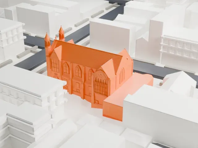 Trinity Lutheran Church, Queens model, West view