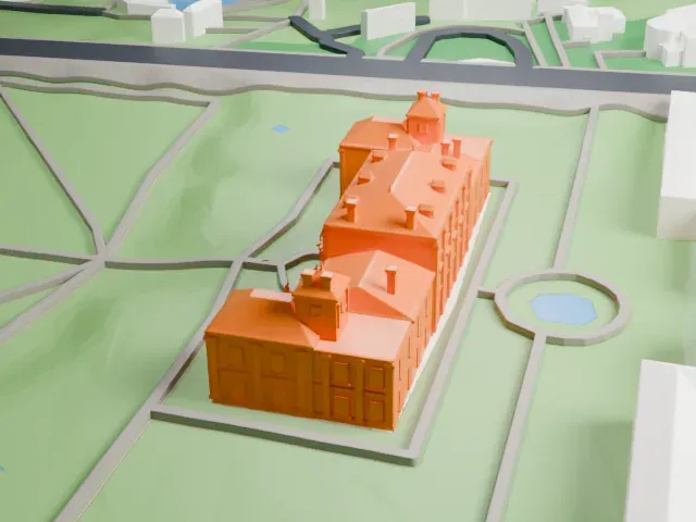 Troja Palace model, East view