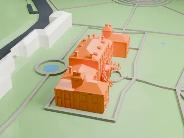 Troja Palace model, West view