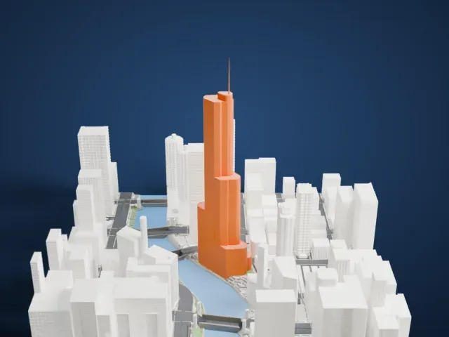 Trump International Hotel and Tower model, East view