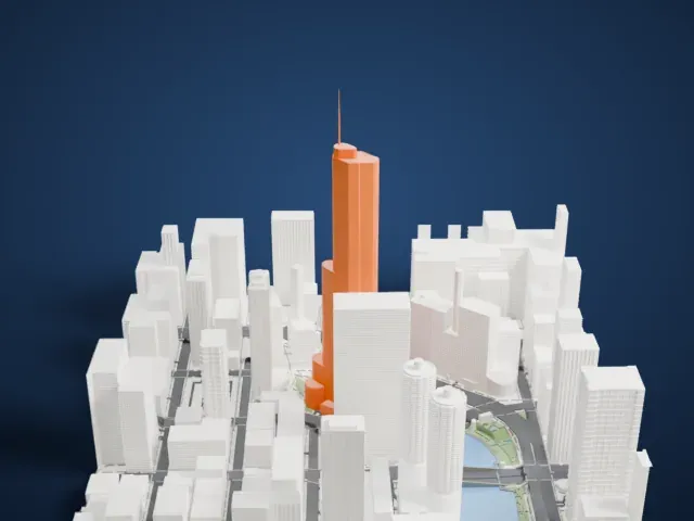 Trump International Hotel and Tower model, West view