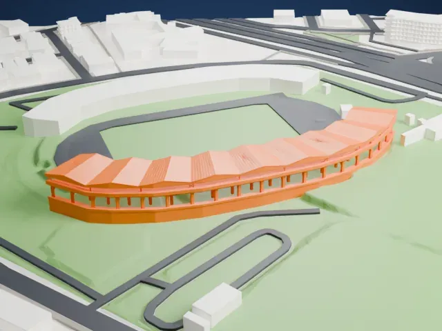 Tsirio Stadium model, East view