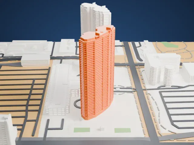 Turnberry Towers model, West view