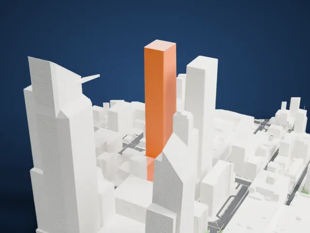 Two Manhattan West model, West view