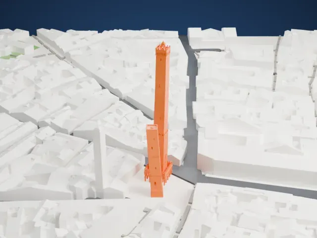 Two Towers model, North view