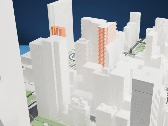 Two United Nations Plaza model, North view