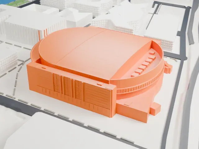 Uber Arena model, East view