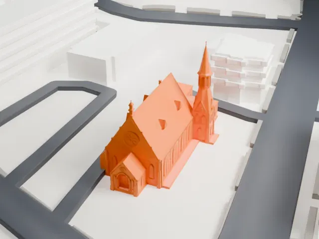 Unitarian Universalist Church, Stamford model, West view