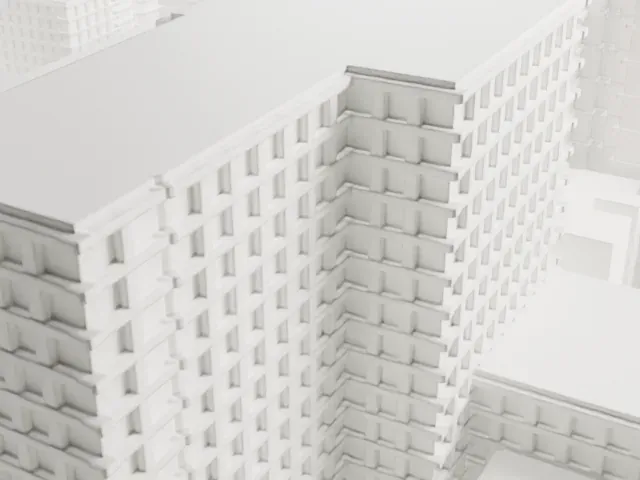 United Charities Building model, West view