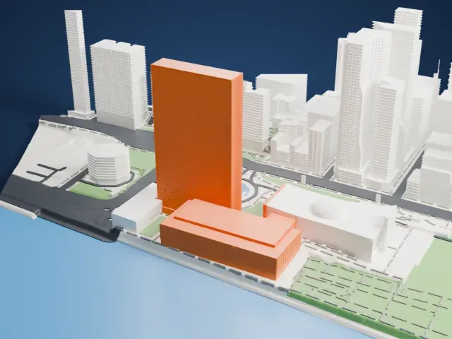 United Nations Headquarters model, East view
