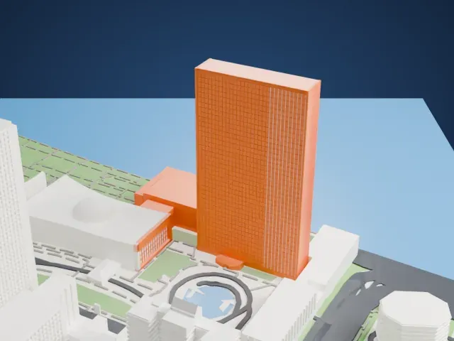 United Nations Headquarters model, West view