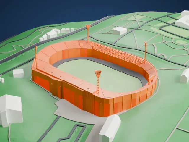 Valeriy Lobanovskyi Dynamo Stadium model, West view