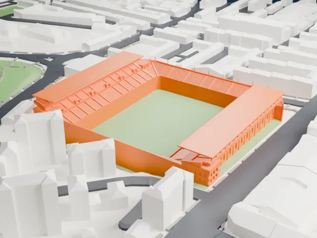 Vallecas Stadium model, East view