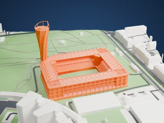 VEB Arena model, East view