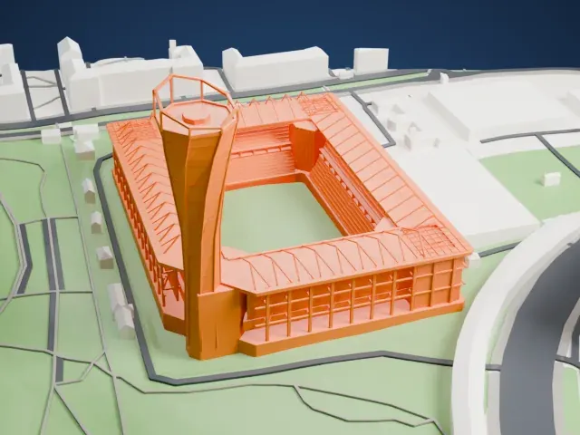 VEB Arena model, South view