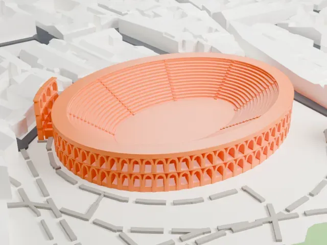 Verona Arena model, West view