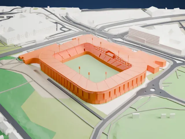 Viking Stadion model, East view
