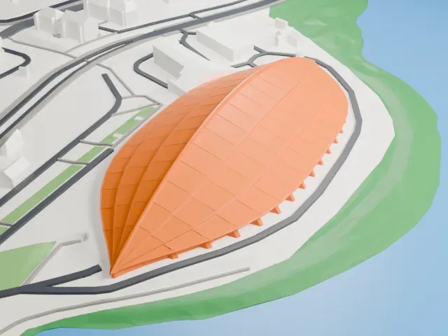 Vikingskipet model, South view