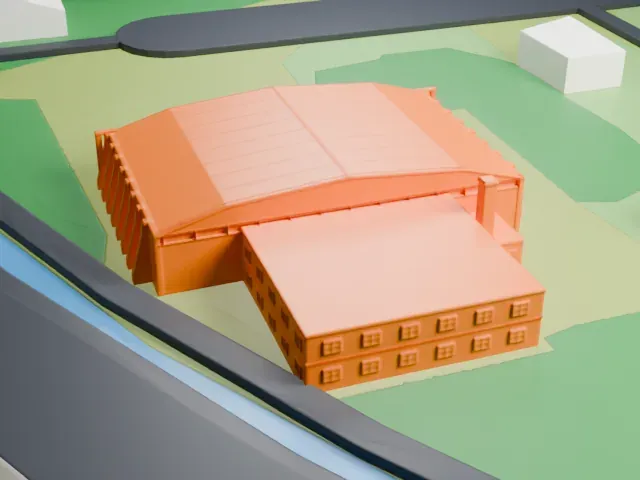 Volkel Air Base historic hangar model, East view