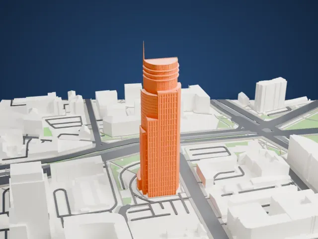 Warsaw Trade Tower model, East view