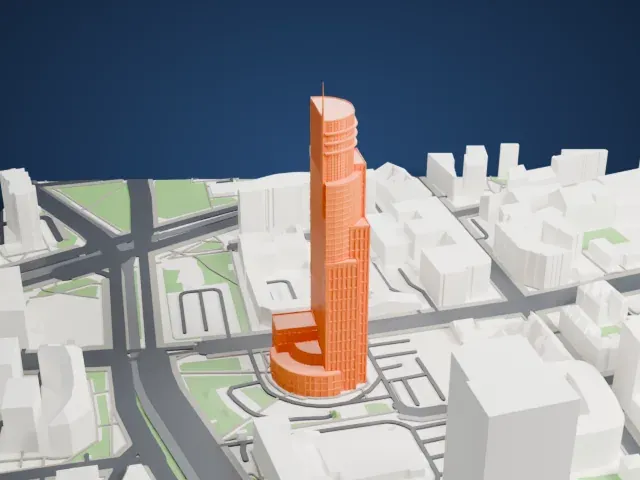 Warsaw Trade Tower model, South view
