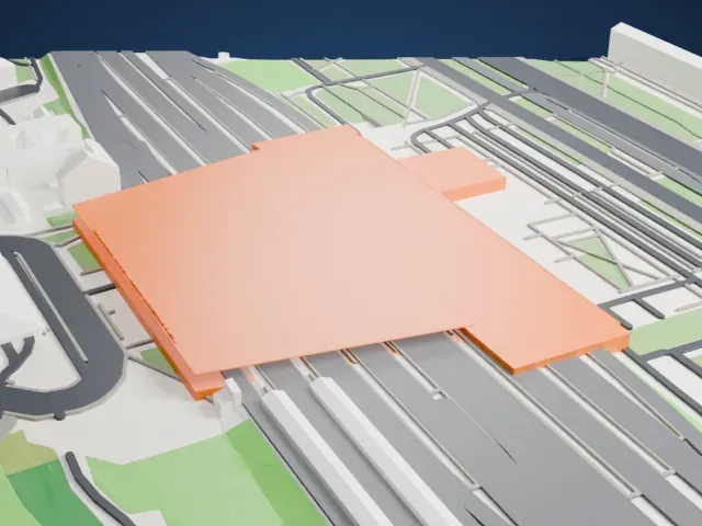 Warszawa Wschodnia railway station model, East view