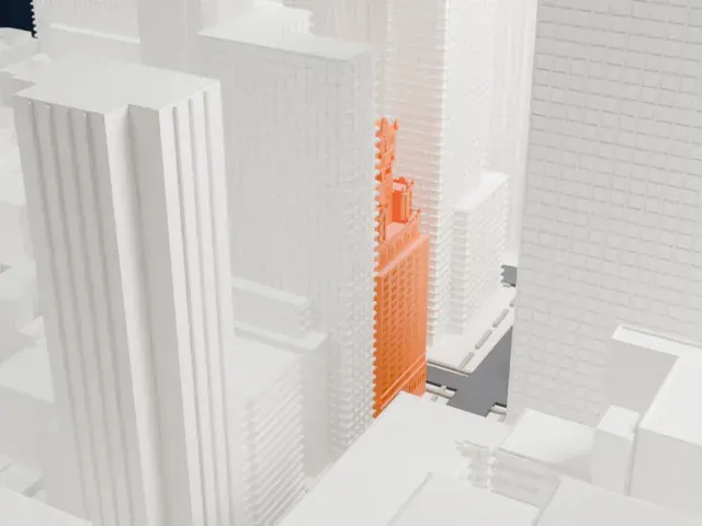 Warwick New York Hotel model, North view
