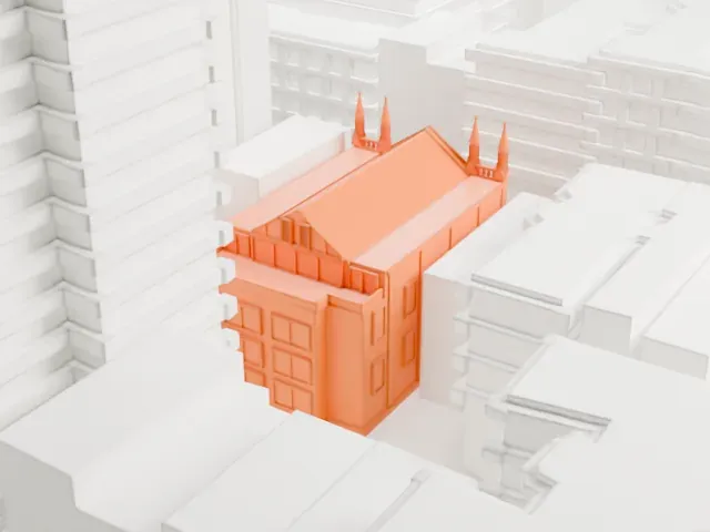 Washington Square Methodist Episcopal Church model, North view
