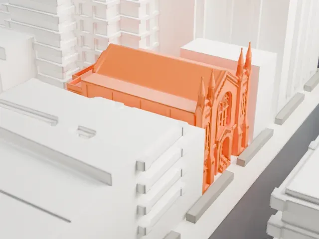 Washington Square Methodist Episcopal Church model, West view