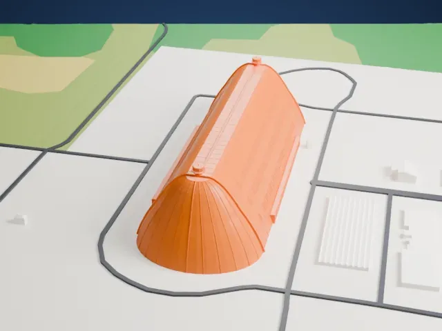 Weeksville Steel Dirigible Hangar model, North view