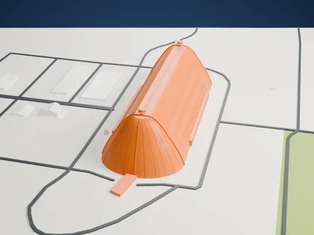 Weeksville Steel Dirigible Hangar model, South view