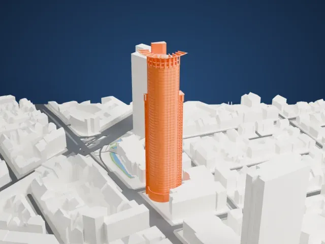 Westendstrasse 1 model, East view