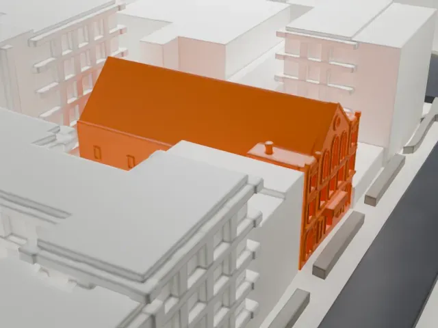 Westside Theatre model, West view