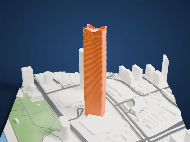 White Magnolia Plaza model, East view