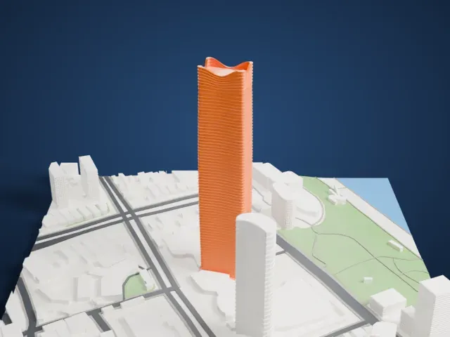 White Magnolia Plaza model, West view