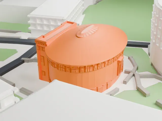 William Hall Walker Gymnasium model, East view