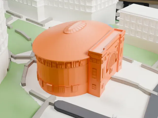 William Hall Walker Gymnasium model, West view