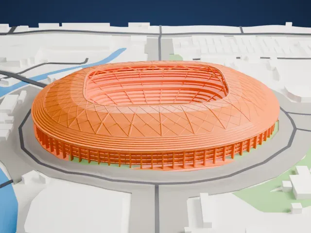 Workers' Stadium model, East view