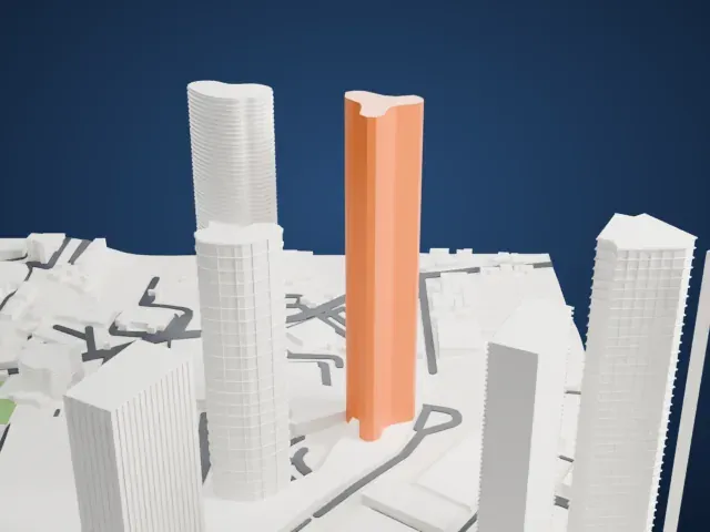 World One model, East view