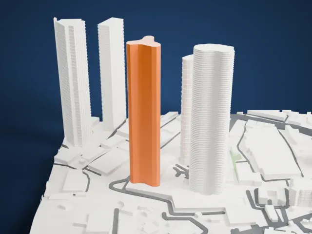 World One model, West view