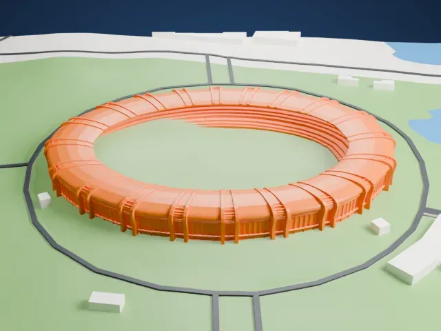 Wunna Theikdi Stadium model, East view