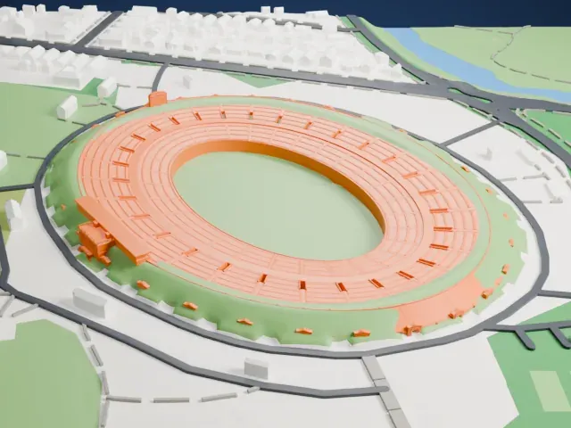 Yale Bowl model, South view