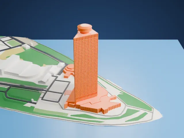 Yanggakdo International Hotel model, East view