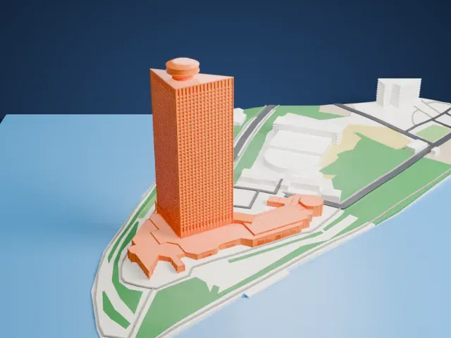 Yanggakdo International Hotel model, North view