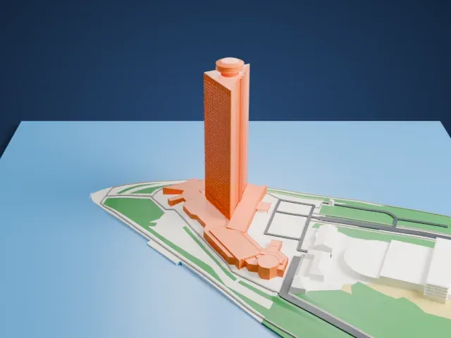Yanggakdo International Hotel model, West view
