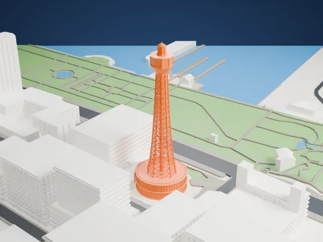 Yokohama Marine Tower model, South view