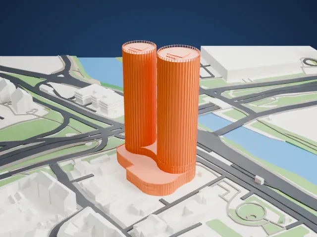 Zunda Towers model, South view