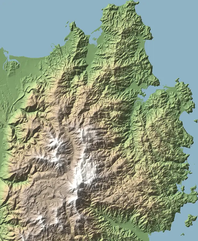 A preview of the Abel Tasman National Park print, shaded from its elevation